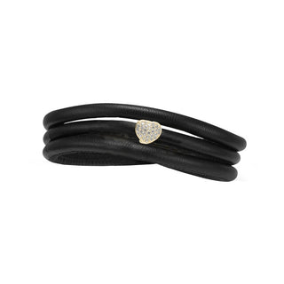 Kranz & Ziegler STORY læderarmbånd med hjerteformet charm i 18 karat forgyldt sølv og klare zirkonia