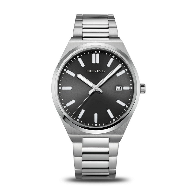 Bering Classic herreur i børstet sølv m. sort 17639-702