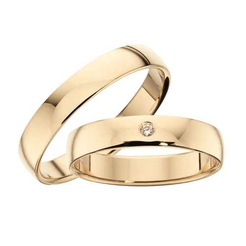 Scrouples vielsesringe i guld med glat overflade og 0,02 ct brillant