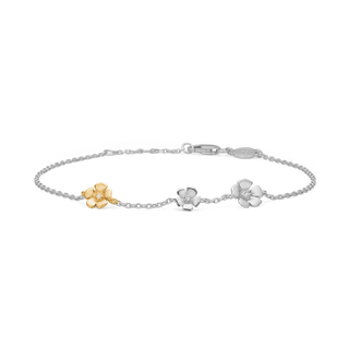 Elegantes Fleur-Armband von Schmuckzentrum aus 925er Sterlingsilber und 14-karätigem Gold mit drei stilvollen Blütenmotiven und funkelnden Brillanten