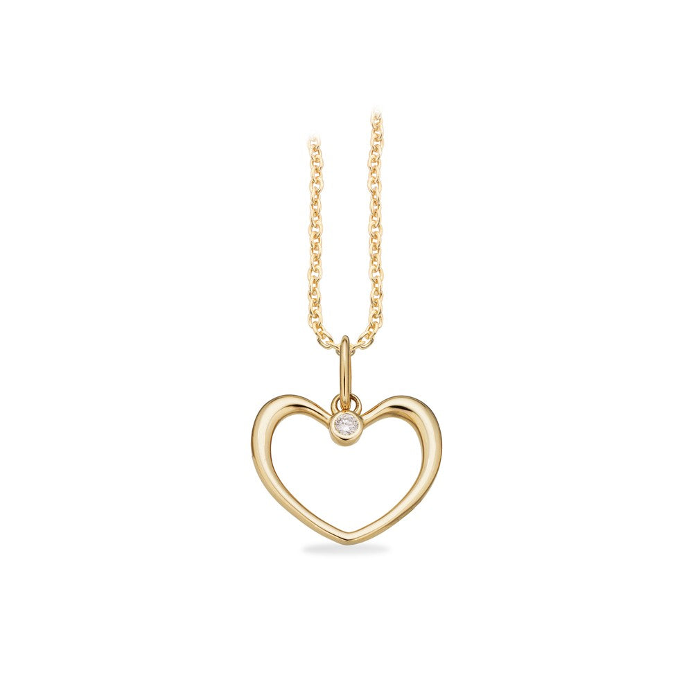 Eleganter Herzanhänger aus 8-karätigem Gold mit Brillant an einer vergoldeten Silber-Ankerkette