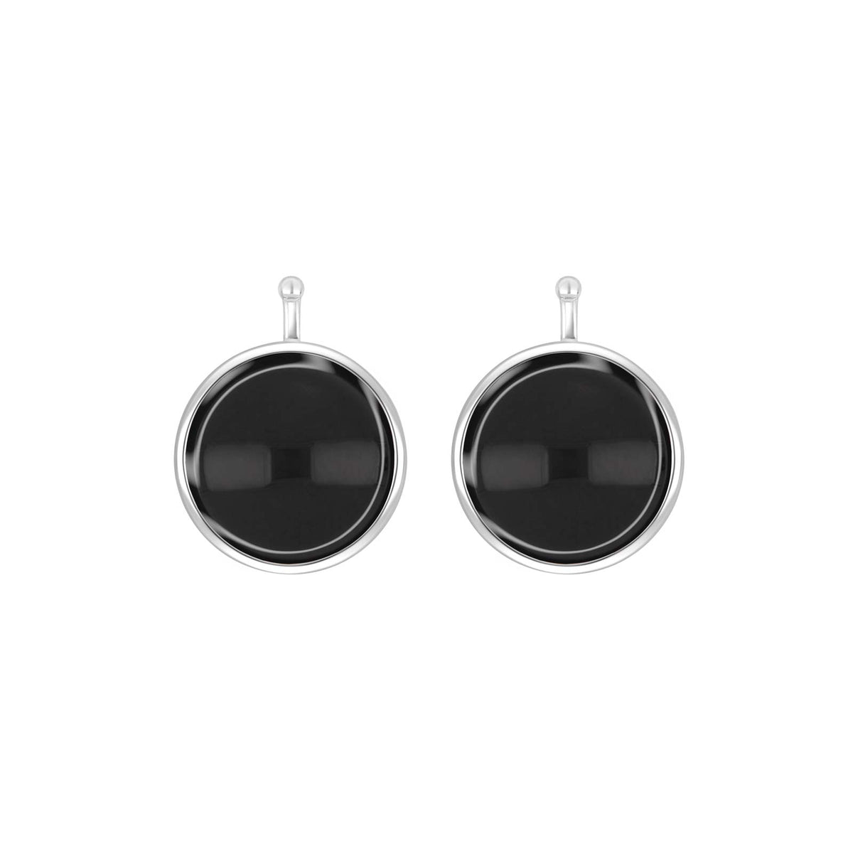 Eleganter Heide-Heinzendorff-Glas-Cabochon-Systemanhänger für Ohrringe aus Silber mit rundem, schwarzem Glaseinsatz.