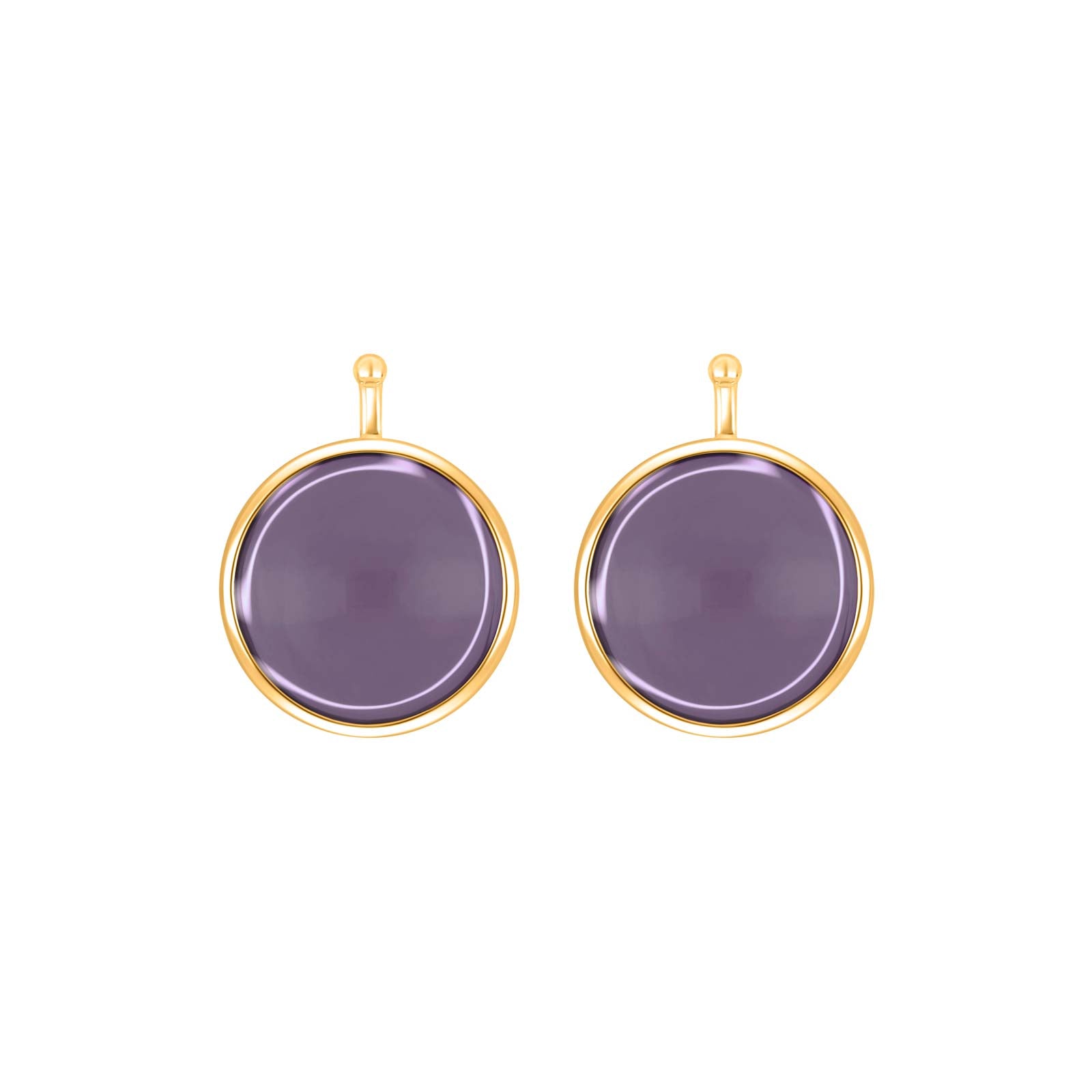 Eleganter Heide-Heinzendorff-Systemanhänger für Ohrringe aus vergoldetem Silber mit rundem, violettem Glascabochon.
