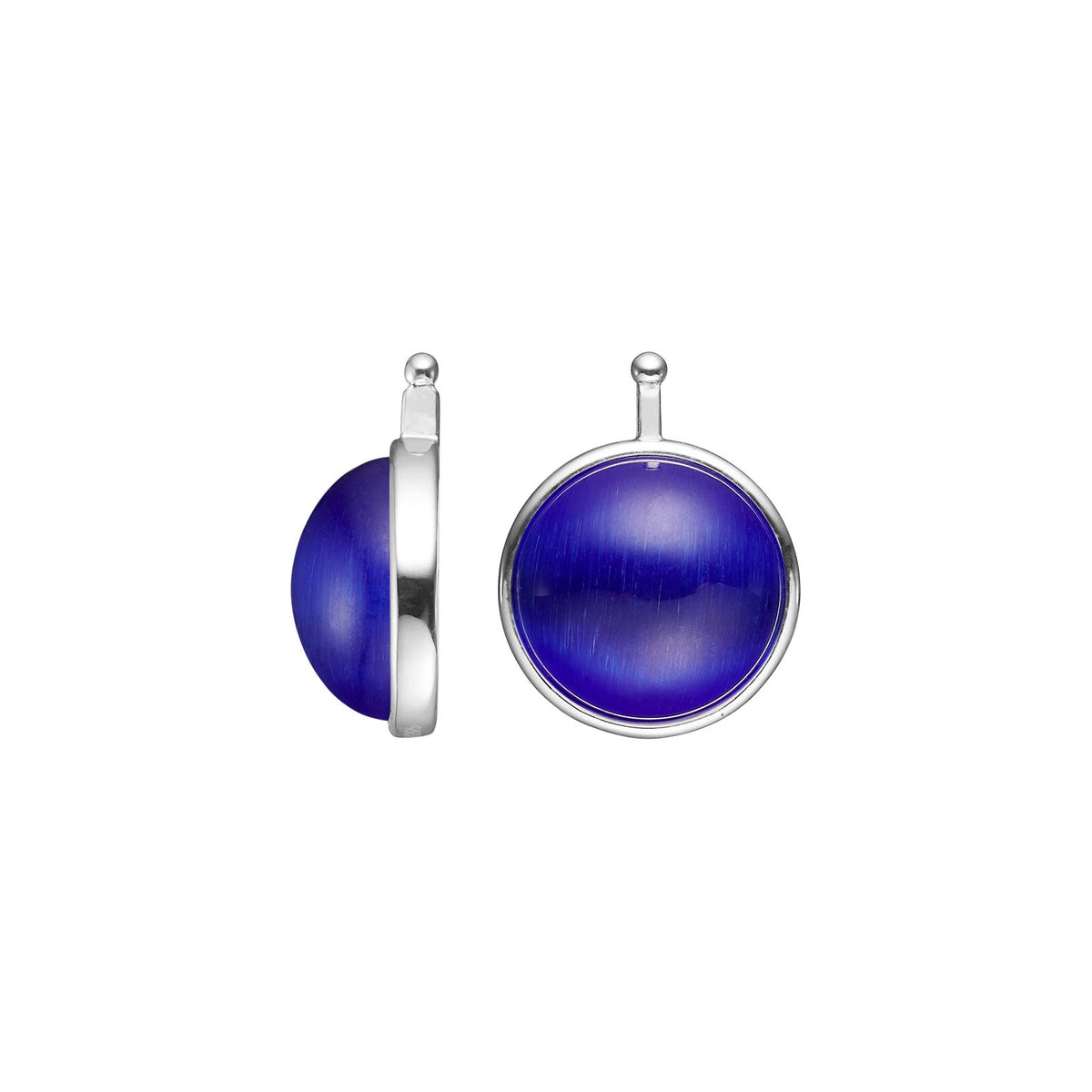 Heide Heinzendorff Katzenaugen-Cabochon-Systemanhänger für Ohrringe aus Silber mit rundem, blau-violettem Katzenaugenstein – ein stilvolles und raffiniertes Schmuckstück.