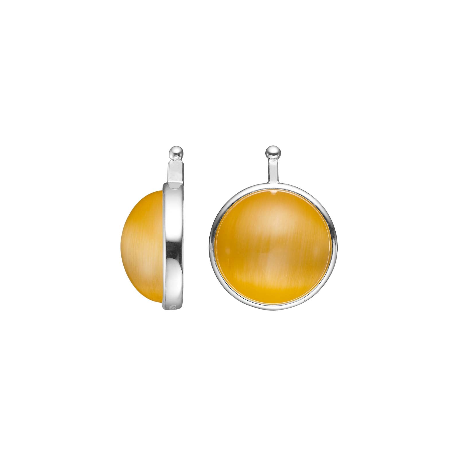 Elegante Heide Heinzendorff Ohrringe aus Silber mit rundem, goldenem Katzenauge-Cabochon – ein stilvolles und raffiniertes Schmuckstück.