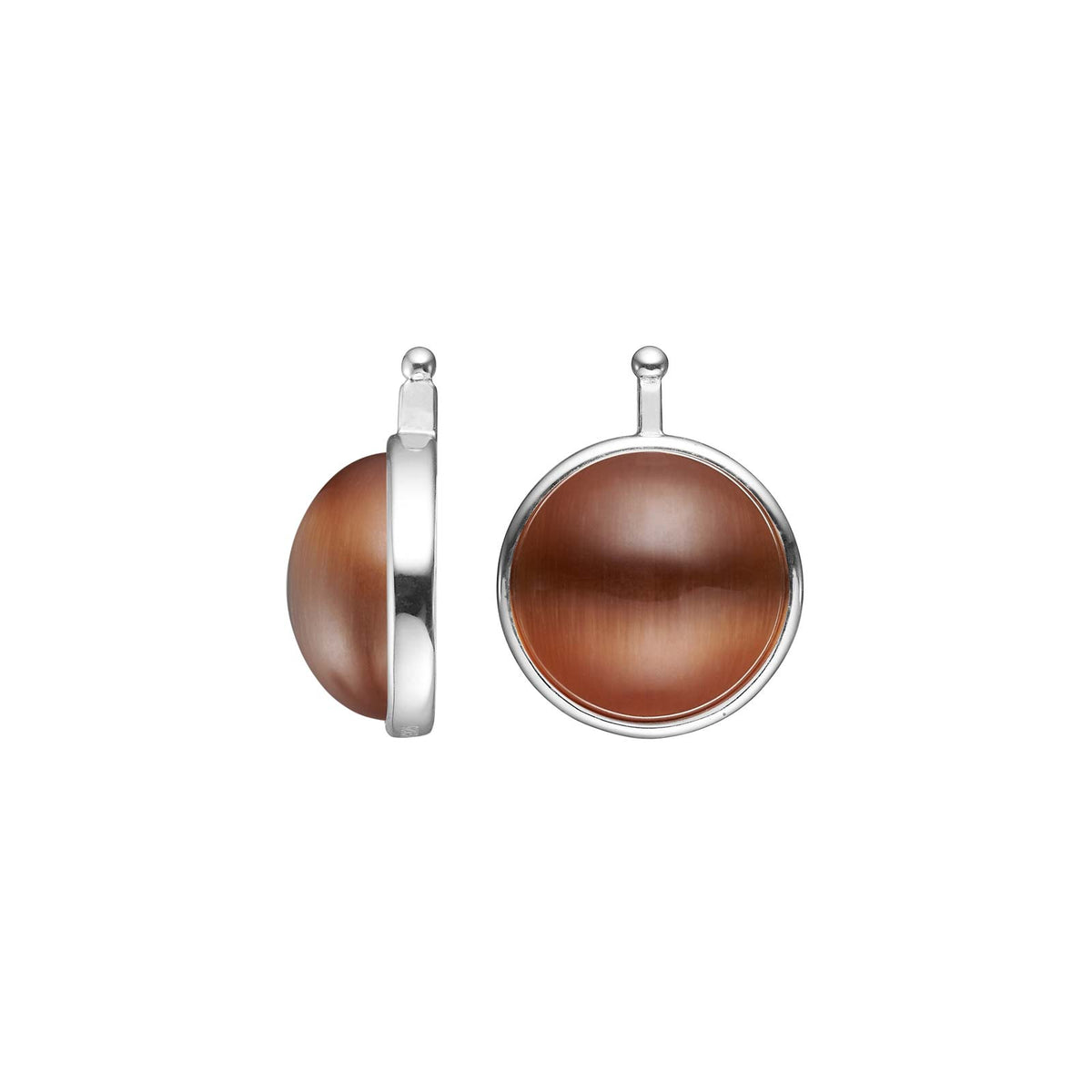 Eleganter Heide-Heinzendorff-Systemanhänger aus rhodiniertem Silber mit 13 mm großem, braun-karamellfarbenem Katzenaugen-Cabochon.