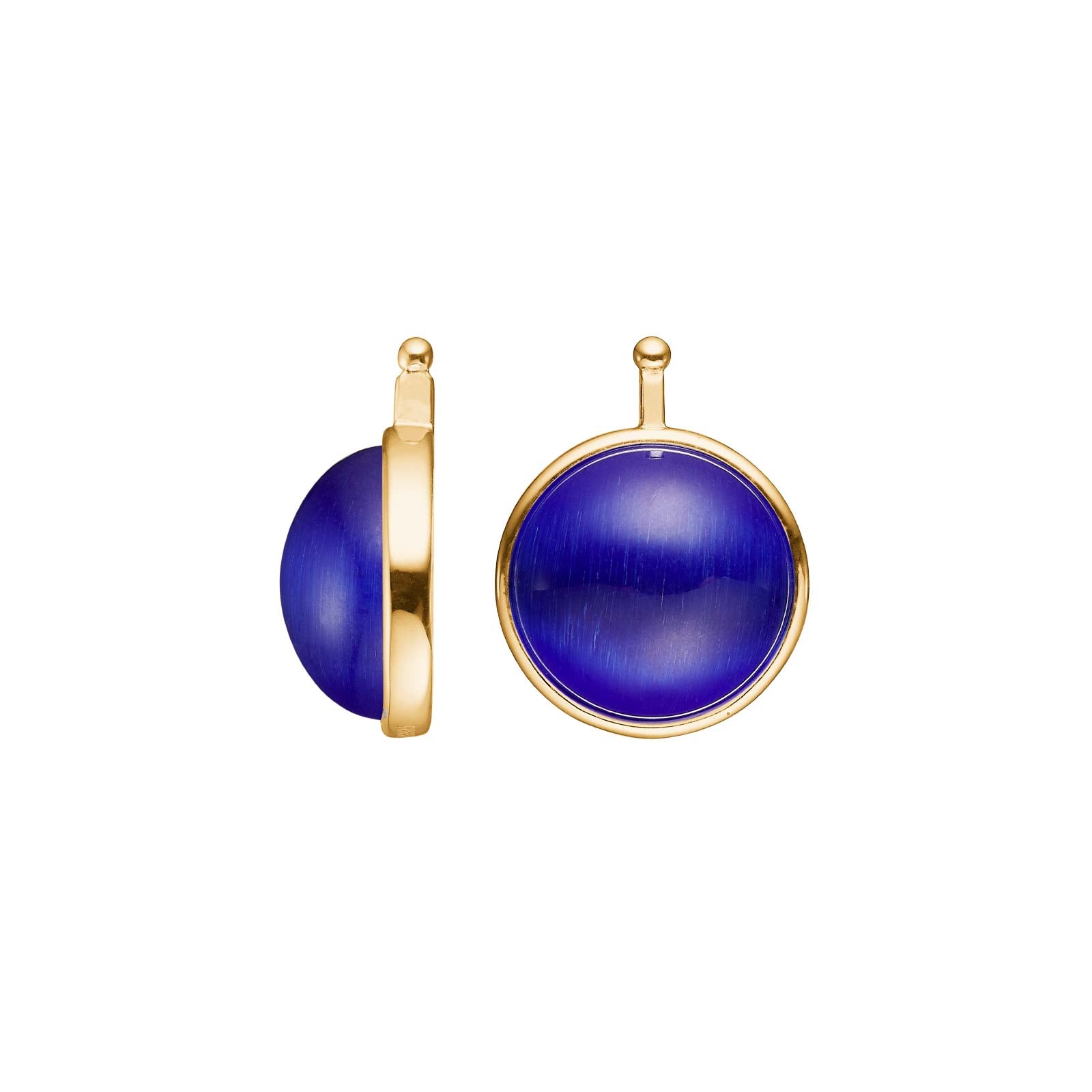 Heide Heinzendorff Katzenaugen-Cabochon-Systemanhänger für Ohrringe aus vergoldetem Silber mit einem runden, blau-violetten Katzenaugenstein von 13 mm – ein elegantes und stilvolles Schmuckstück von Schmuckzentrum.