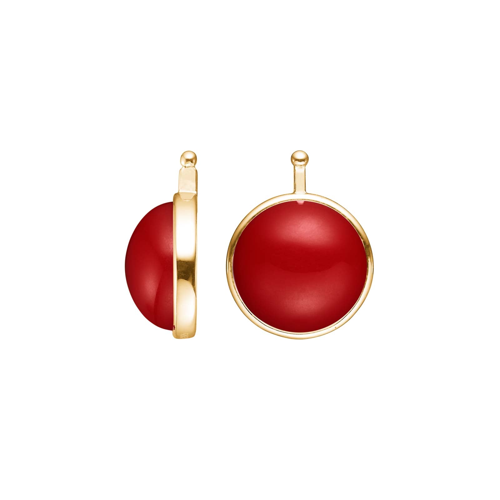 Elegante Heide Heinzendorff Katzenauge-Cabochon-Ohrringe aus vergoldetem Silber mit einem runden, dunkelroten 13-mm-Stein.