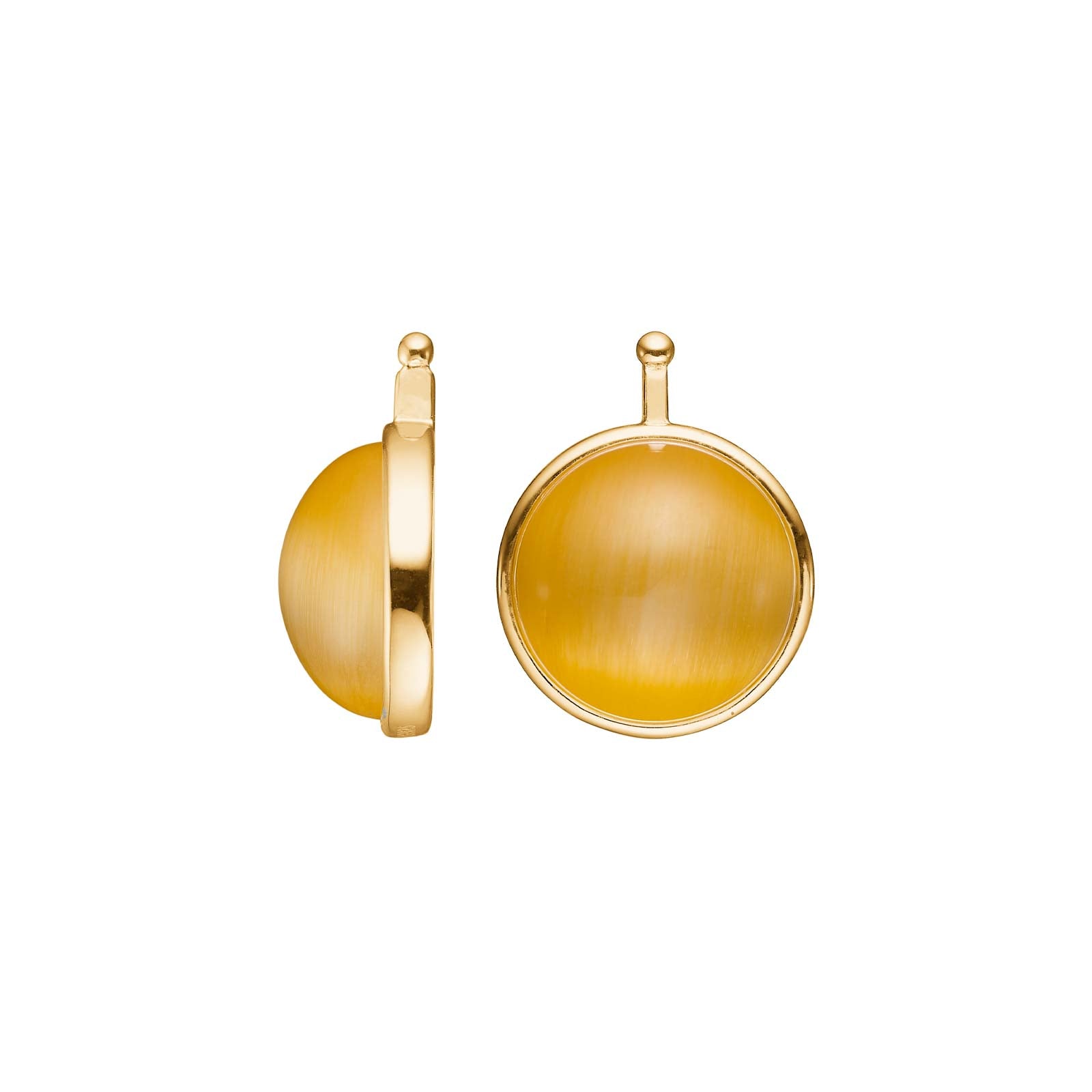 Elegante Heide Heinzendorff Katzenauge-Cabochon-Ohrringe aus vergoldetem Silber mit einem runden, gelben 13-mm-Stein.