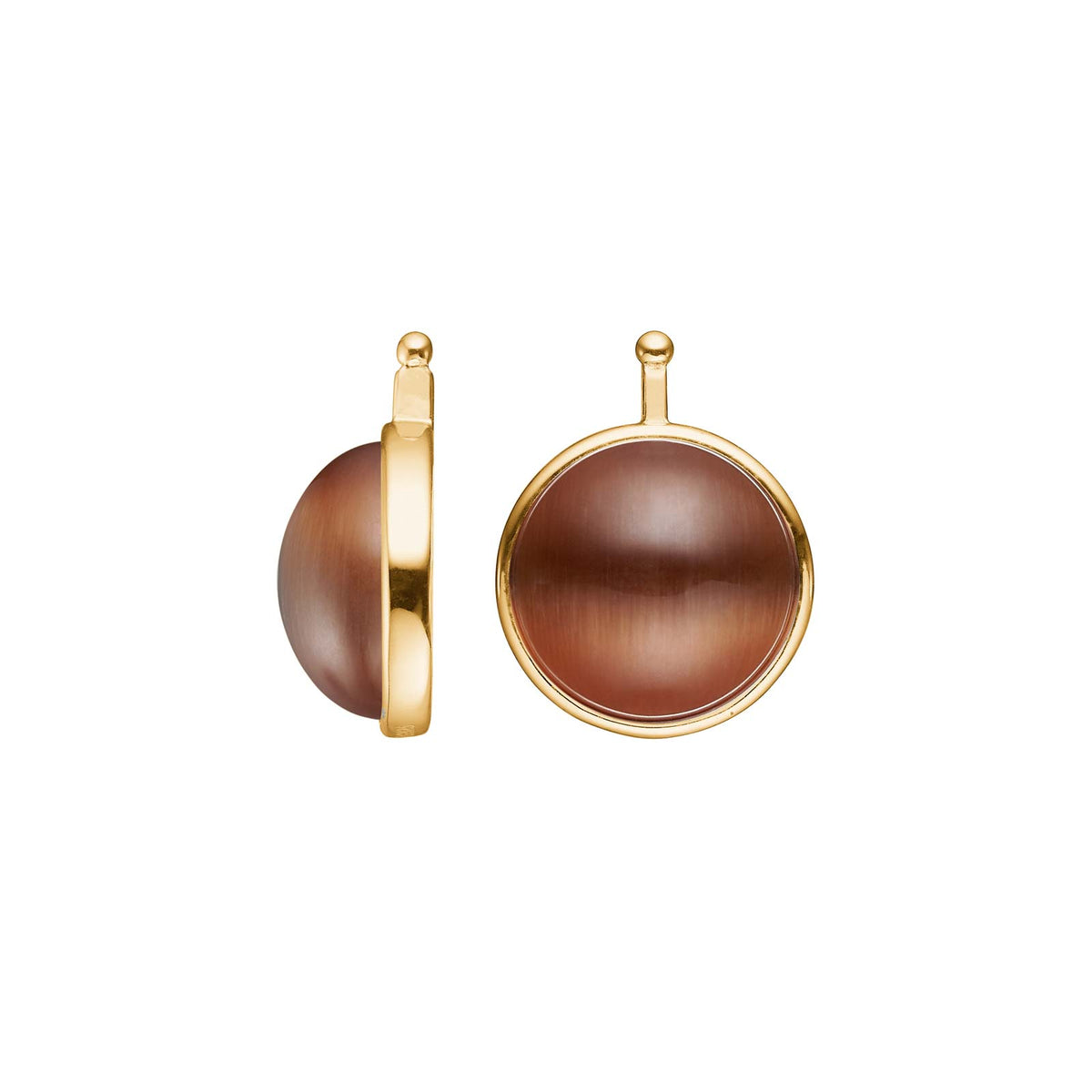 Eleganter Heide Heinzendorff Katzenauge-Cabochon-Systemanhänger aus vergoldetem Silber mit rundem Stein in einem raffinierten Braun-Rosé-Karamellton.