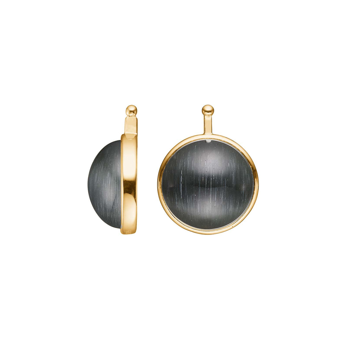 Eleganter Heide-Heinzendorff-Systemanhänger mit Katzenauge-Cabochon aus vergoldetem Silber und rundem grauem Stein.