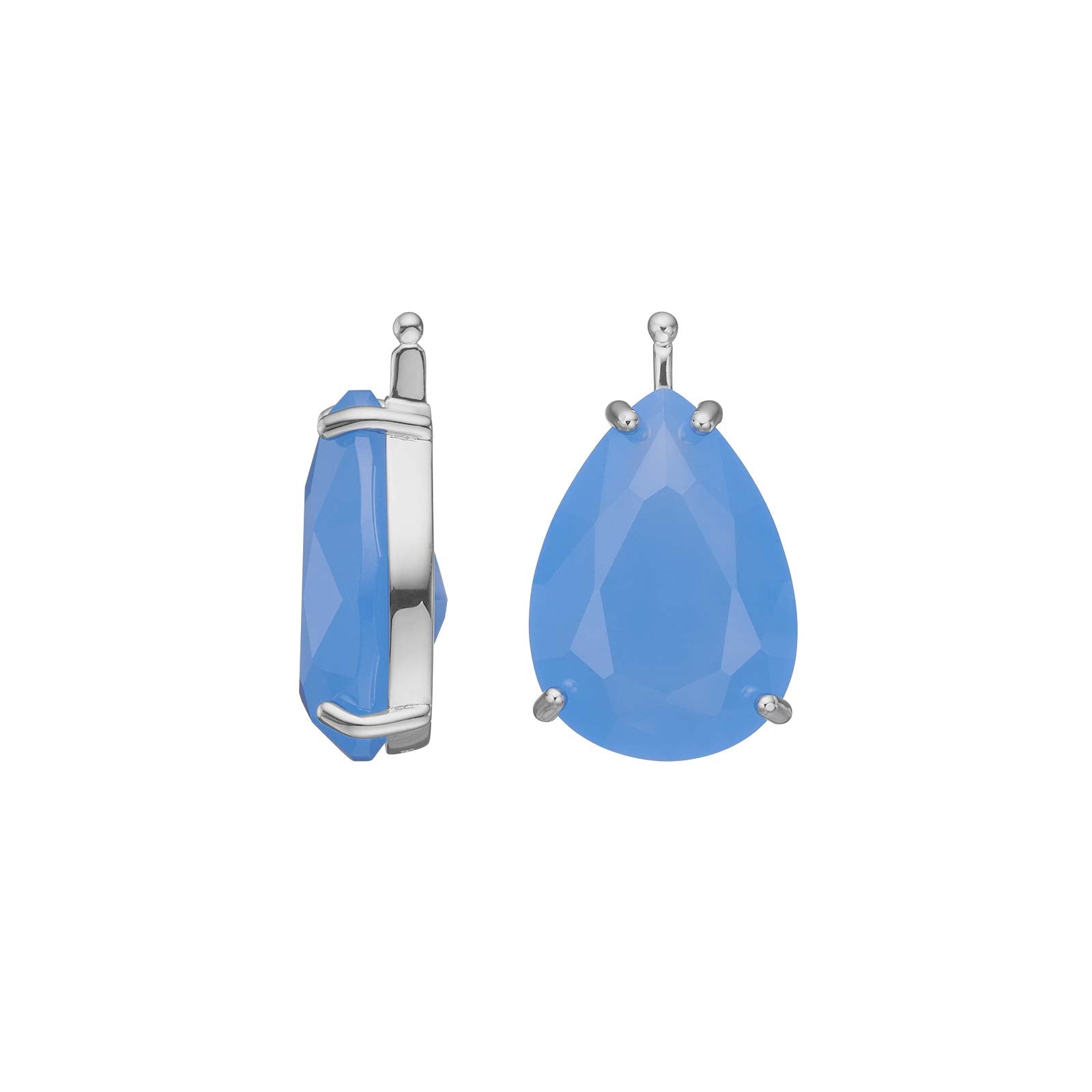 Eleganter Heide-Heinzendorff-Anhänger aus rhodiniertem Silber mit facettierter, tropfenförmiger hellblauer Glassteinkreation – stilvoll und raffiniert.