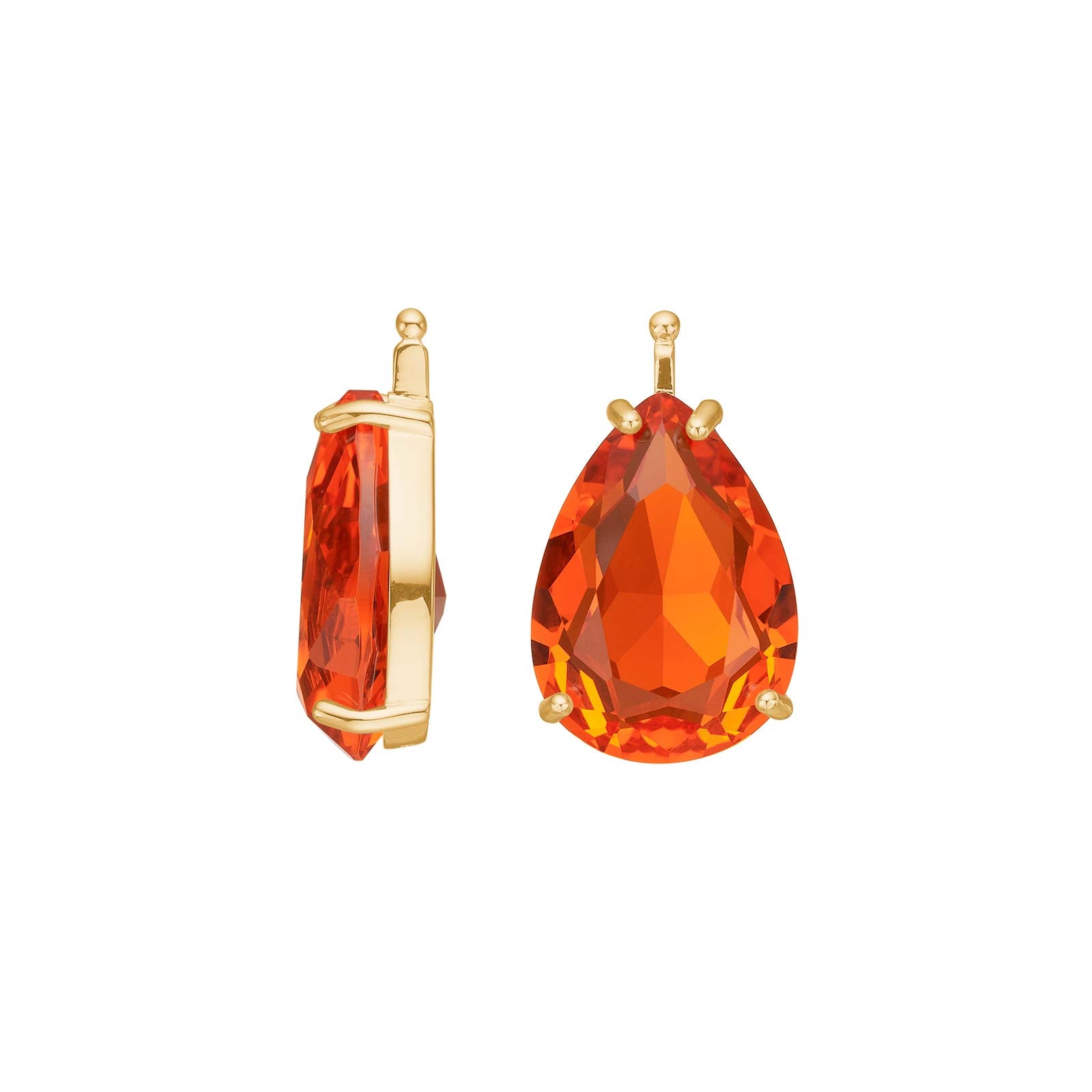 Heide Heinzendorff tropfenförmiger System-Anhänger für Ohrringe aus vergoldetem Silber mit einem facettierten, orange-roten Glasstein – ein elegantes und raffiniertes Schmuckstück.