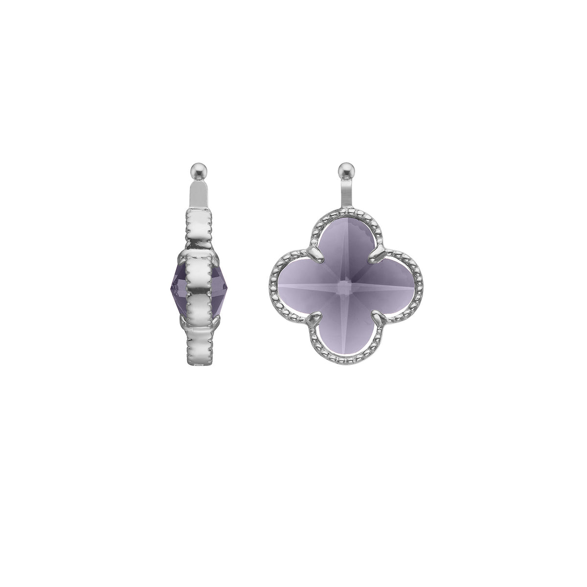 Eleganter Heide-Heinzendorff-Kleeblattanhänger aus Silber mit lavendellila facettiertem Glas
