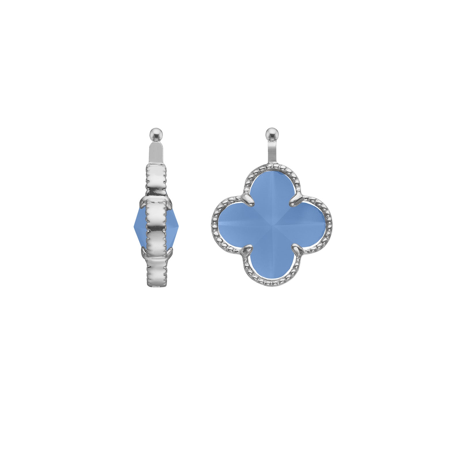 Stilvoller Heide-Heinzendorff-Kleeblatt-Anhänger aus Silber mit facettierten hellblauen Glassteinen