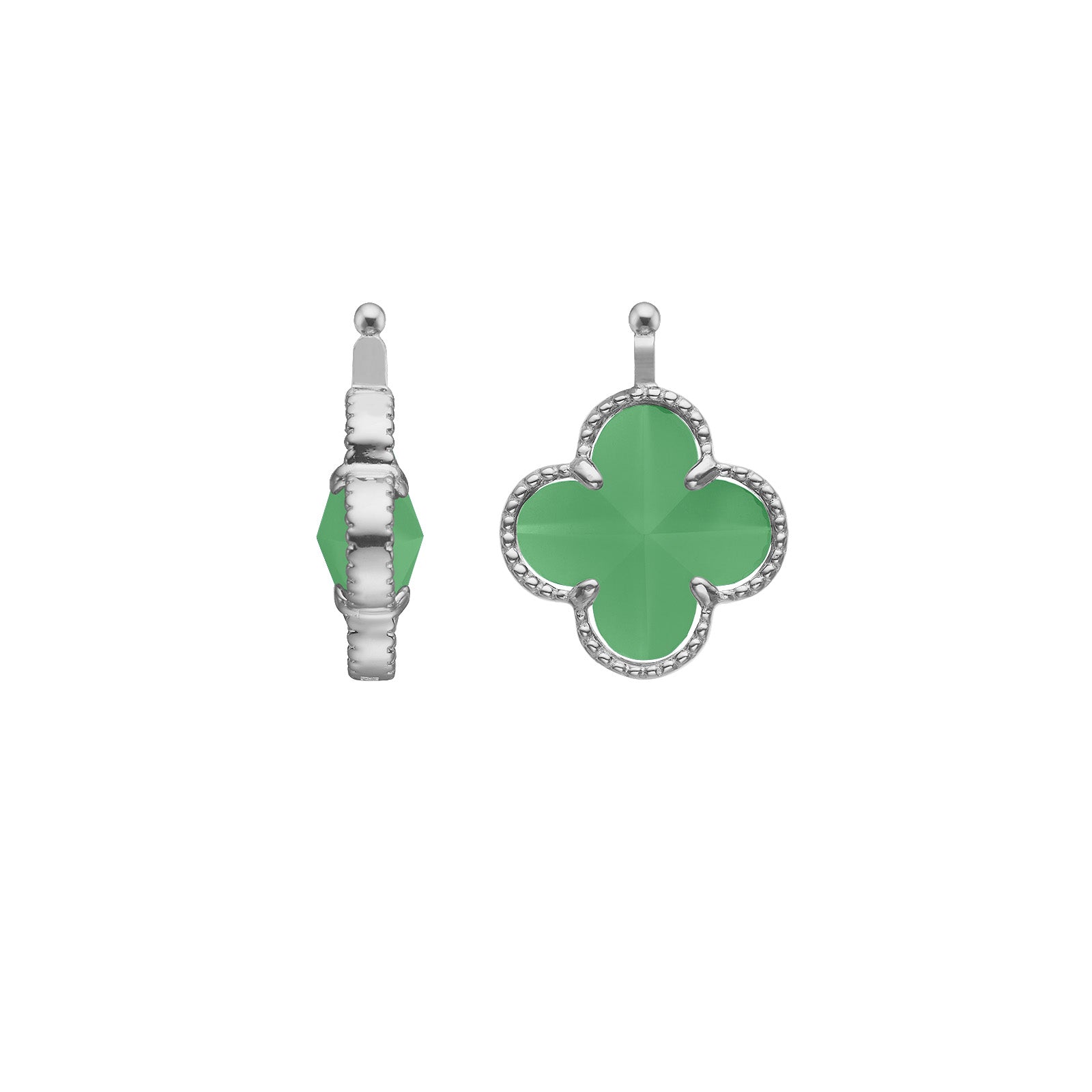 Eleganter Heide-Heinzendorff-Kleeblatt-Anhänger aus Silber mit einem grünen, facettiert geschliffenen Glasstein