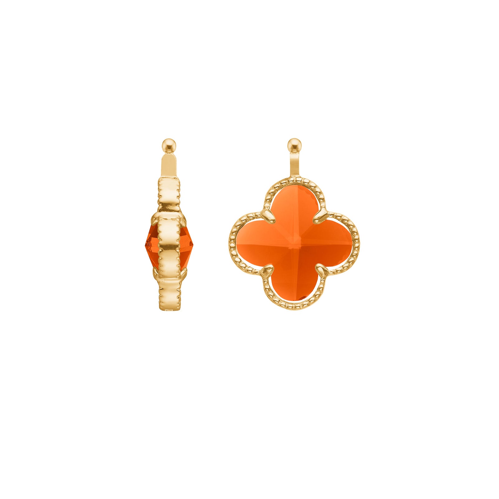 Eleganter Heide-Heinzendorff-Kleeblatt-Anhänger aus vergoldetem Silber mit orangefarbenem Glas.