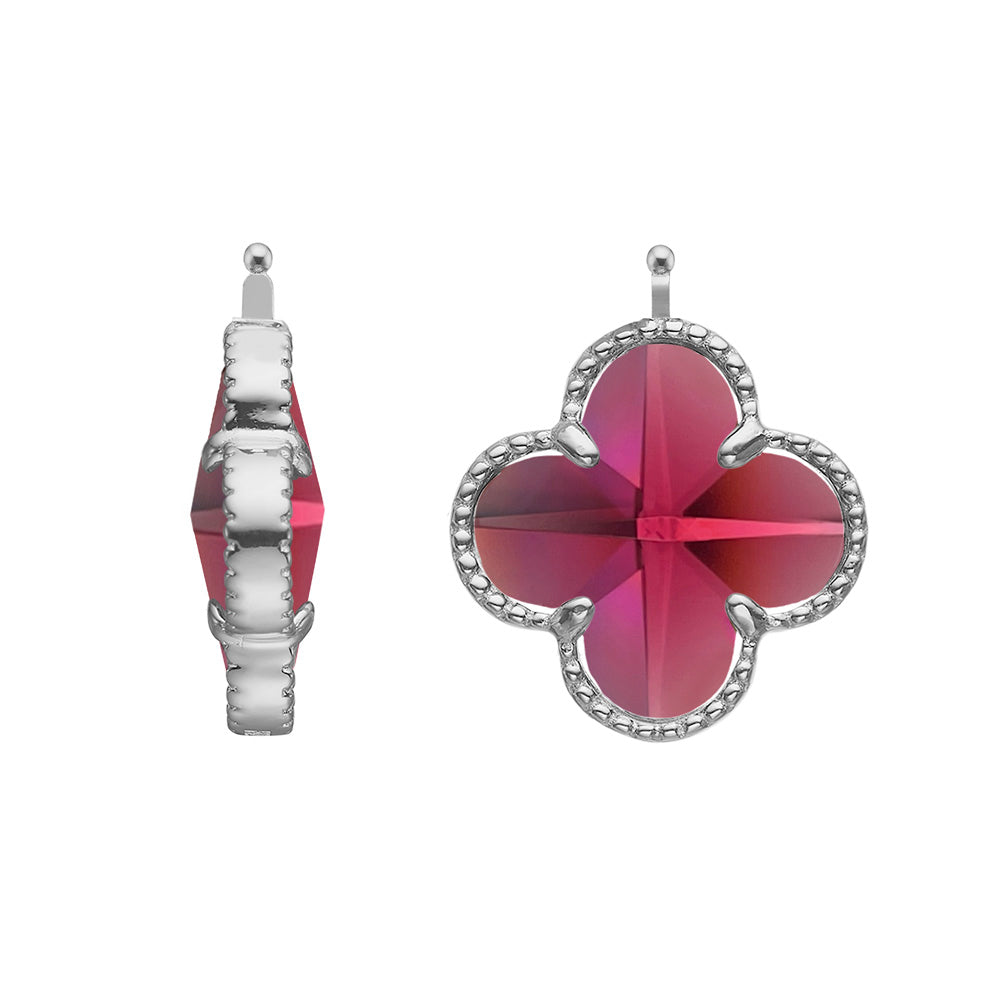 Heide Heinzendorff Kleeblatt-Systemanhänger für Ohrringe aus rhodiniertem Silber mit facettiertem pinkfarbenem Glasstein – elegant und stilvoll.