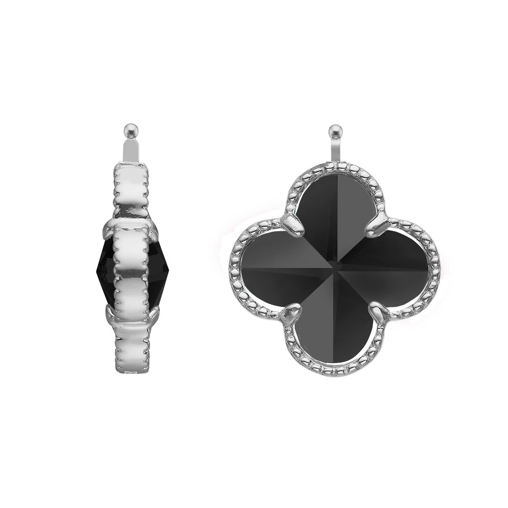 Eleganter Kleeblatt-Anhänger von Heide Heinzendorff aus edlem Silber mit schwarzem Stein und glänzend polierter Oberfläche – ein stilvolles und zeitloses Schmuckstück.
