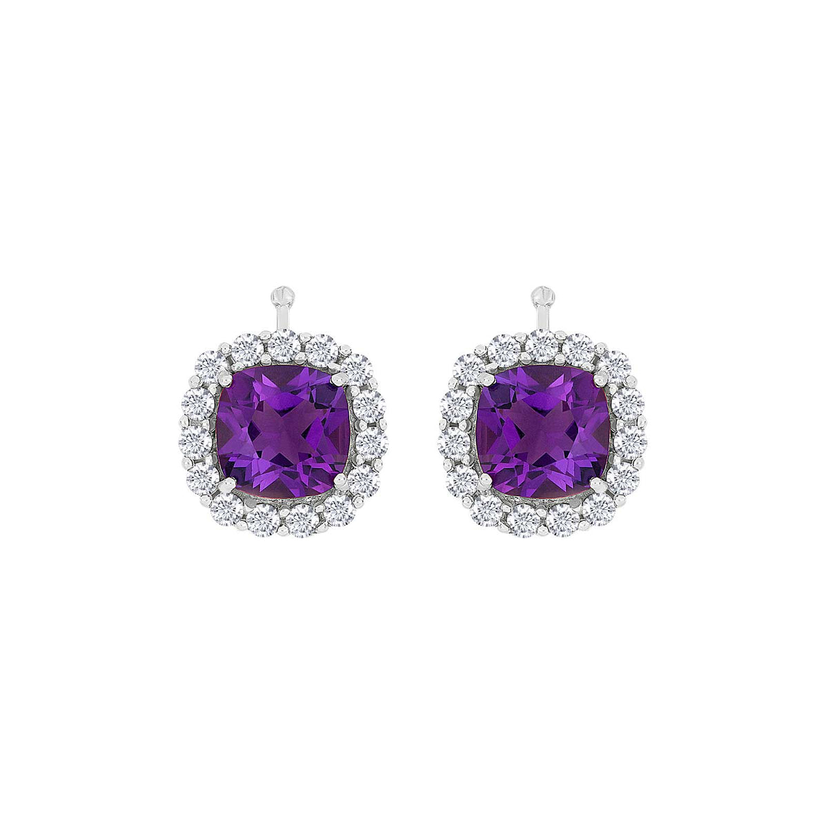 Eleganter Heide-Heinzendorff-Anhänger aus rhodiniertem Silber im stilvollen Rosetten-Design, verziert mit Amethyst-Zirkonia-Steinen. Höhe und Breite jeweils 13 mm, Rosette 12 × 12 mm.