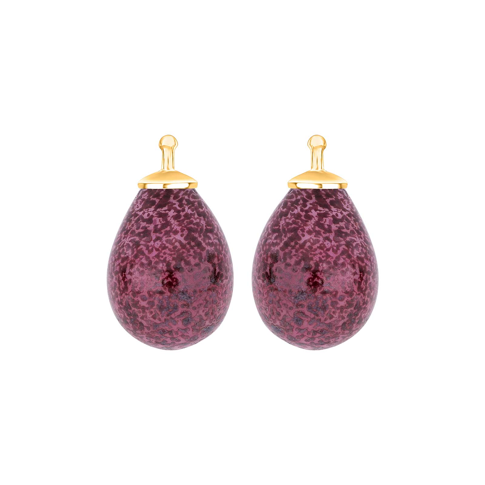 Heide Heinzendorff elegante Ohrschmuck-Anhänger in Tropfenform aus vergoldetem Silber mit bordeauxfarbenem und violettem böhmischem Quarzglas