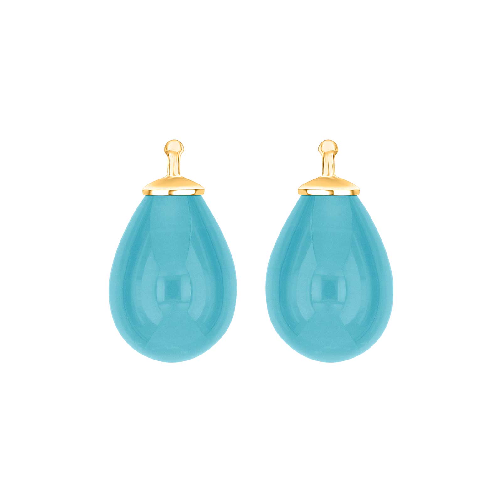 Heide Heinzendorff stilvolle Tropfenohrringe aus böhmischem Quarzglas in vergoldetem Silber mit türkisblauem Quarz – ein elegantes und raffiniertes Schmuckstück aus dem Schmuckzentrum.