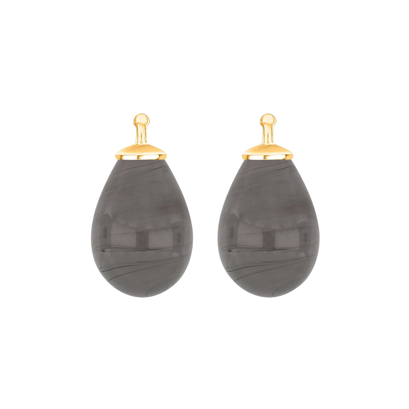 Elegante Heide Heinzendorff Tropfen-Ohrringanhänger aus böhmischem Quarzglas und vergoldetem Silber mit dunkelgrauem Quarz – ein stilvolles, raffiniertes Schmuckstück vom Schmuckzentrum.