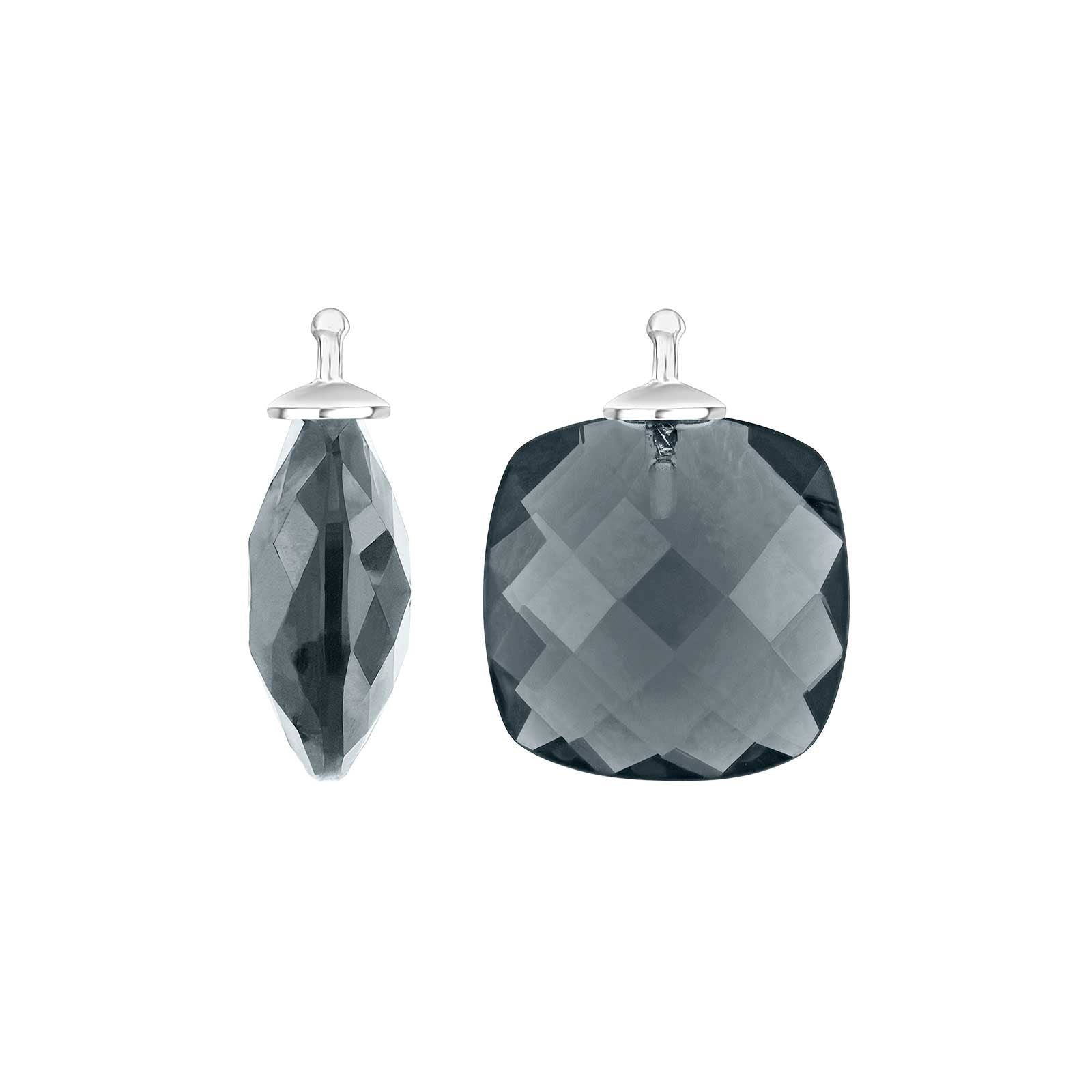 Eleganter Heide-Heinzendorff-Systemanhänger für Ohrringe aus rhodiniertem Silber mit quadratischem, facettiertem Quarz in einem stilvollen Violettton.