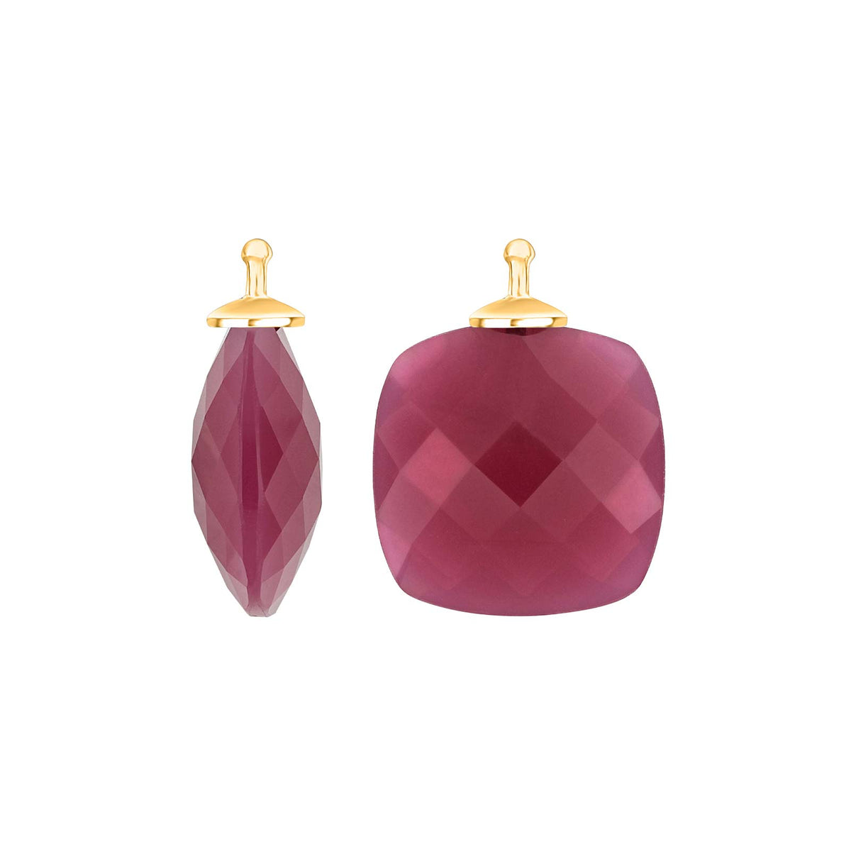 Eleganter Heide-Heinzendorff-Quarzglas-Anhänger für Ohrringe aus vergoldetem Silber mit einem 16 mm großen, facettiert geschliffenen Quarz in edlem Lila.