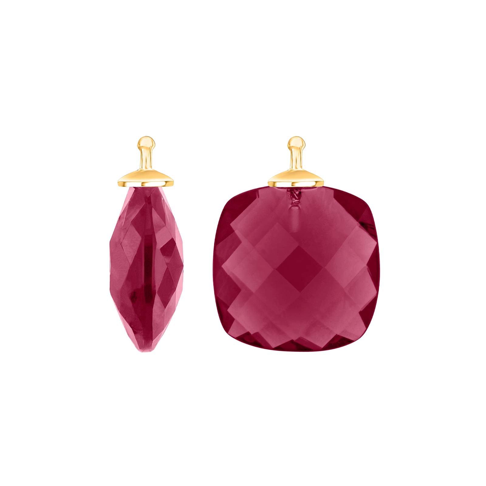 Eleganter Heide Heinzendorff Quarzglas-Anhänger für Ohrringe aus vergoldetem Silber mit quadratischem, facettiertem violettem Quarzglas, 16 x 16 mm.
