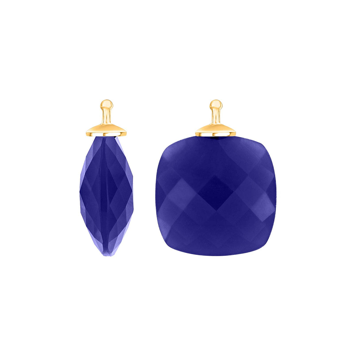 Eleganter System-Anhänger für Ohrringe aus vergoldetem Silber mit facettiertem Quarzglas in klassischer quadratischer Form, 16 × 16 mm.