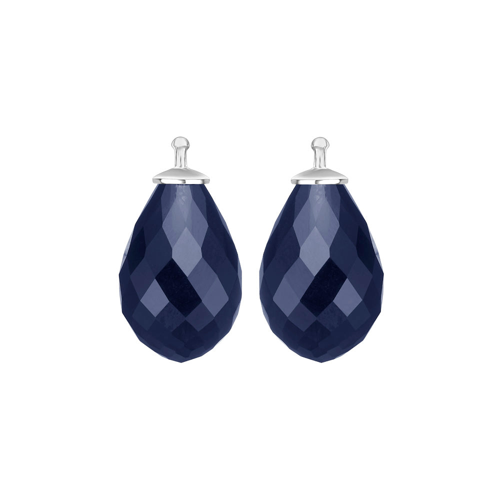 Elegante Heide-Heinzendorff-Ohrringe aus Silber mit facettiertem Glas in Farbe 46, Quarz und dunkelblauen, tropfenförmig facettierten Steinen.