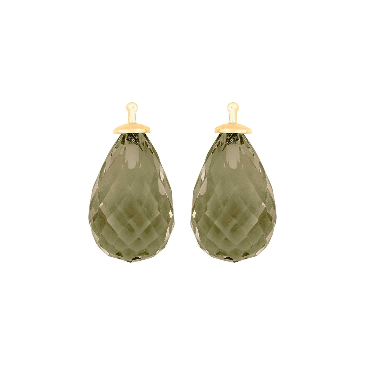 Eleganter, facettierter Quarzglas-Anhänger von Heide Heinzendorff für Ohrringe, gefertigt aus vergoldetem Silber mit einem stilvollen olivfarbenen Quarz.