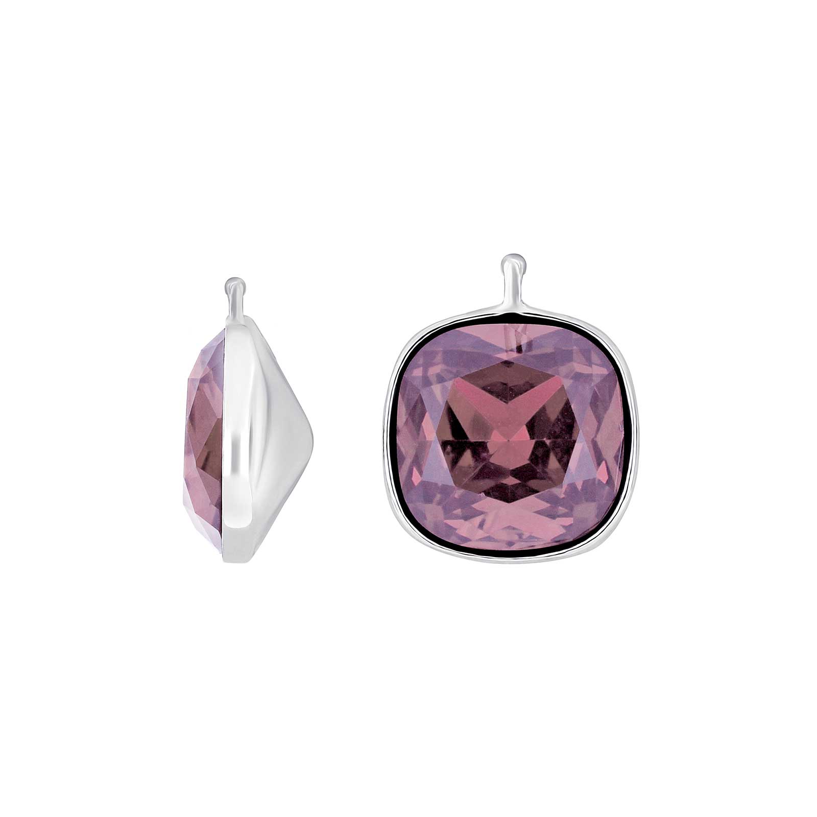 Eleganter Heide Heinzendorff System-Anhänger für Ohrringe aus rhodiniertem Silber mit quadratischem, facettiertem Quarzglas in Farbe 13, 14 × 14 mm.