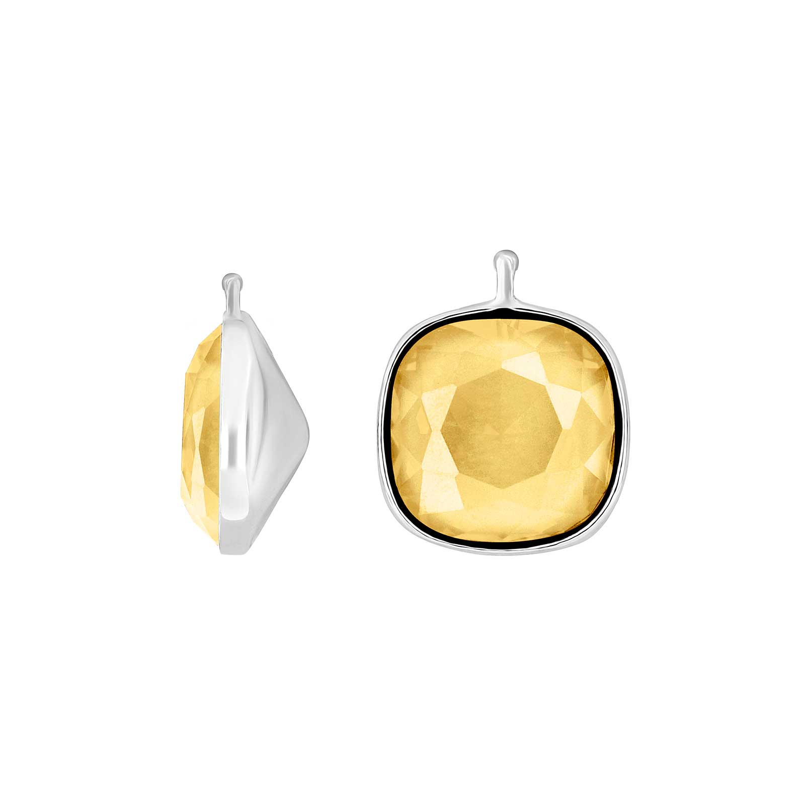 Elegante Heide Heinzendorff Ohrringe aus Silber mit facettiertem Quarzglas, 14 × 14 mm