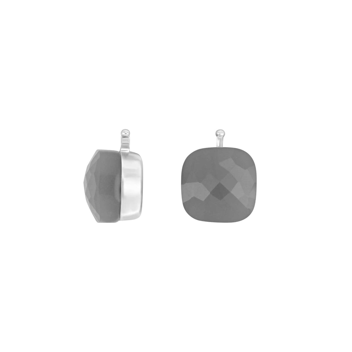 Elegante Heide-Heinzendorff-Ohrringe aus rhodiniertem Silber mit quadratischem, grauem Quarzglas (10 x 10 mm) – ein stilvolles und zeitloses Schmuckstück.