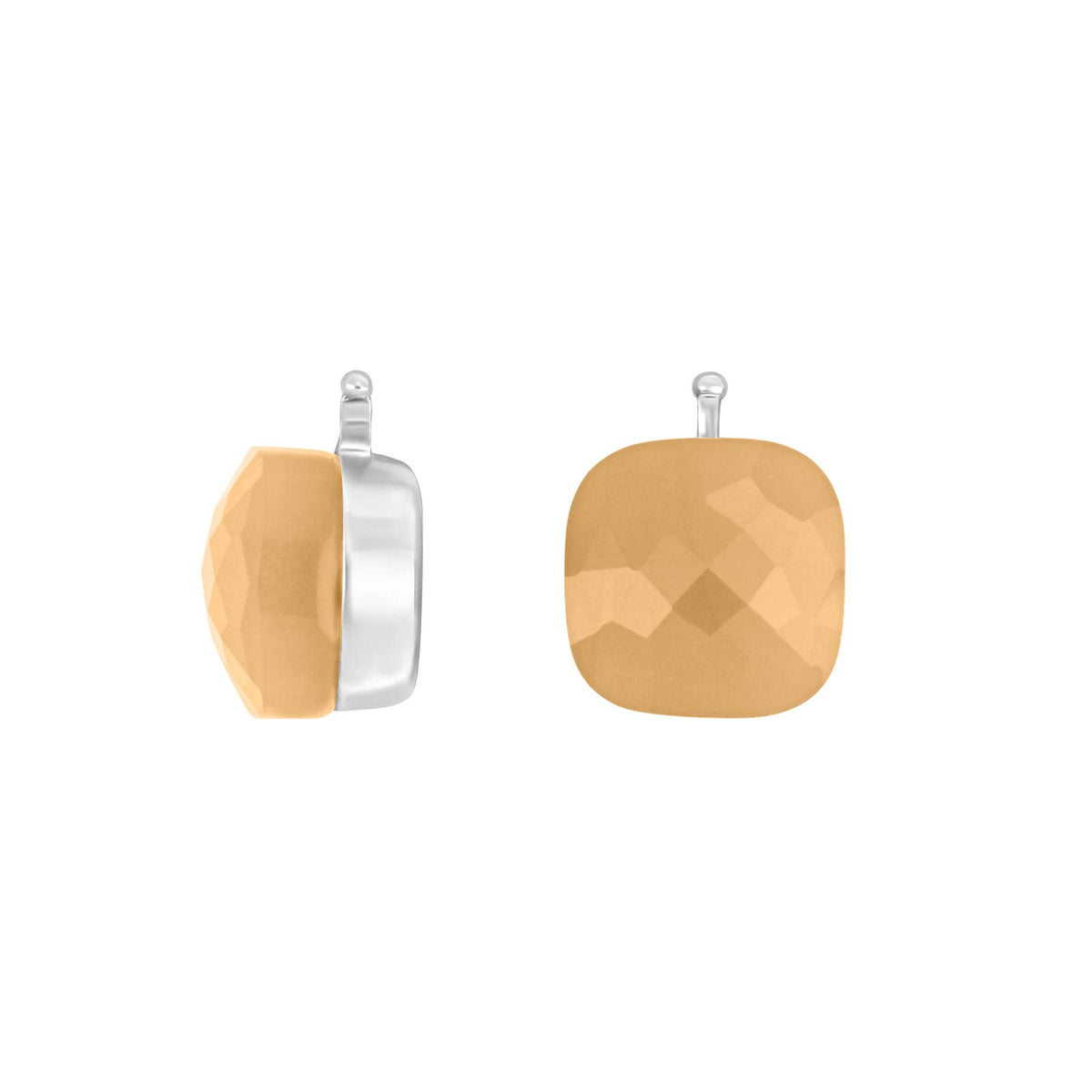 Eleganter Heide-Heinzendorff-Quarzglas-Anhänger für Ohrringe aus rhodiniertem Silber mit einem facettierten, apricotfarbenen Quarz von 12 x 12 mm – stilvoll bei Schmuckzentrum.