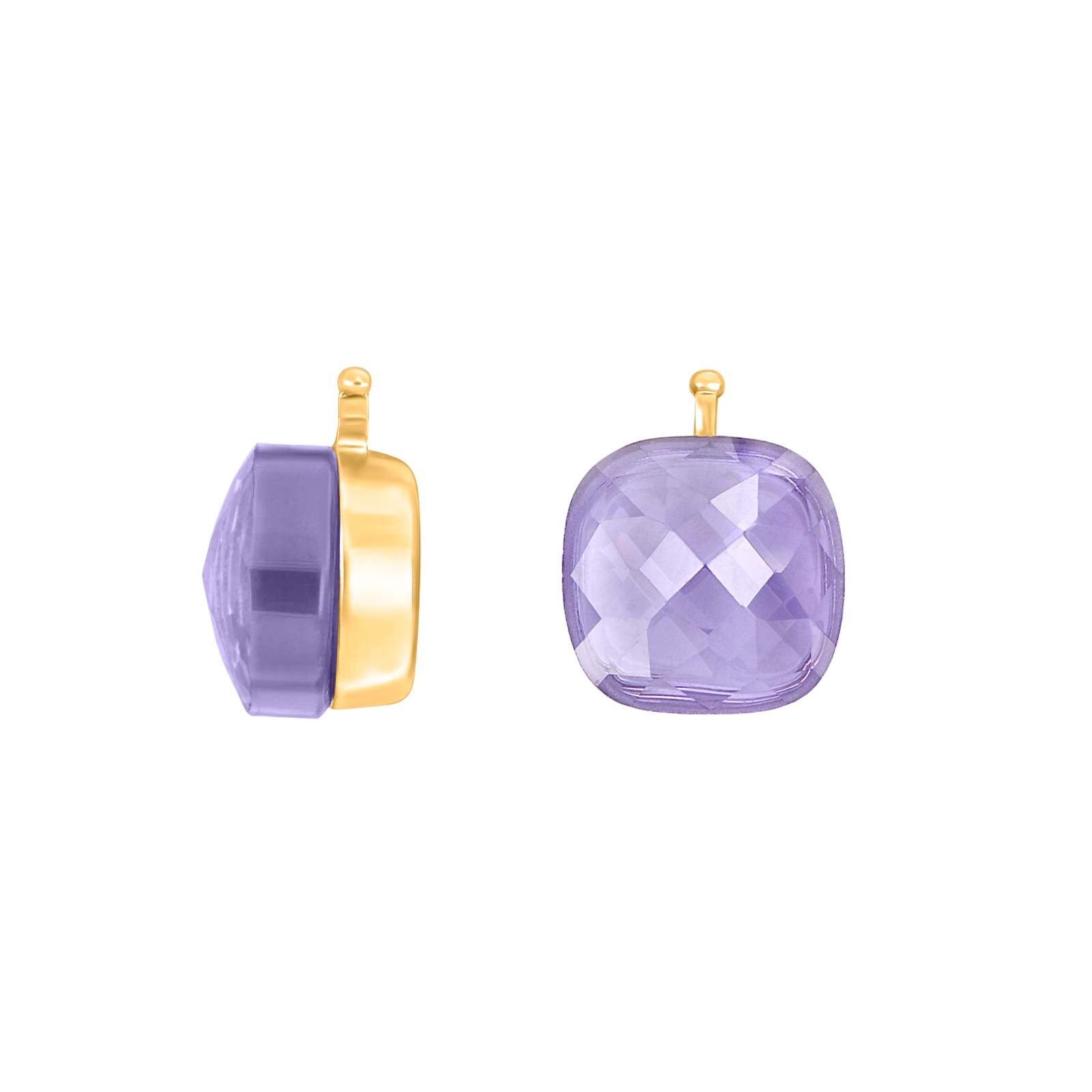 Heide Heinzendorff System-Anhänger für Ohrringe aus vergoldetem Silber mit elegant facettiertem Quarzglas in Farbe 27 und quadratischem, helllila Quarzstein im Format 12 × 12 mm – ein stilvolles und raffiniertes Schmuckstück vom Schmuckzentrum.