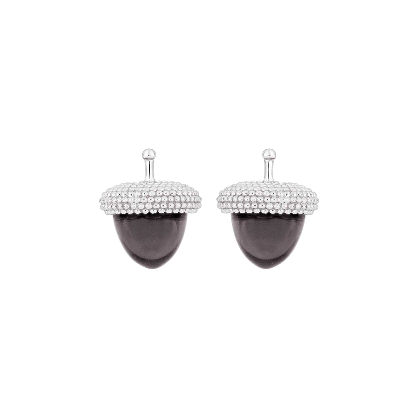 Elegante Heide Heinzendorff Agern-Ohrringe aus Silber mit dunkel schimmerndem Quarz, 11 × 10 mm