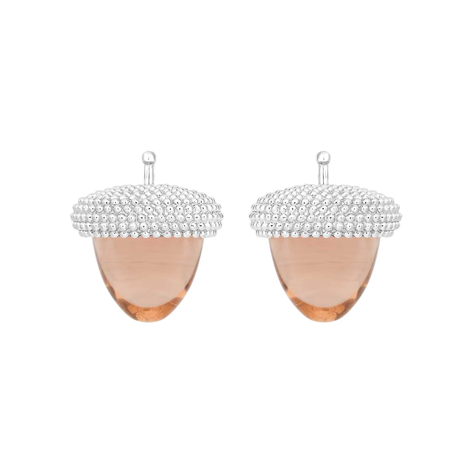 Eleganter Heide-Heinzendorff Eichelanhänger aus Quarzglas und Silber mit pfirsichfarbenem Quarz, 14 x 14 mm