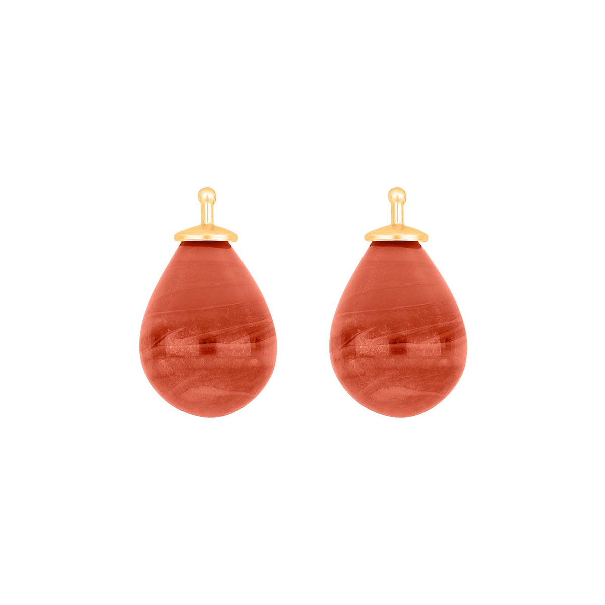 Heide Heinzendorff elegante, tropfenförmige Ohrring-Anhänger aus böhmischem Quarzglas in vergoldetem Silber mit rötlichem Quarz
