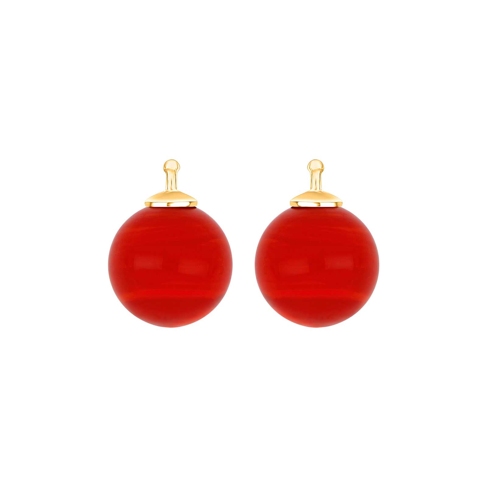 Eleganter Heide-Heinzendorff-Kugelanhänger aus böhmischem Quarzglas und vergoldetem Silber mit rotem Quarz, 12 mm