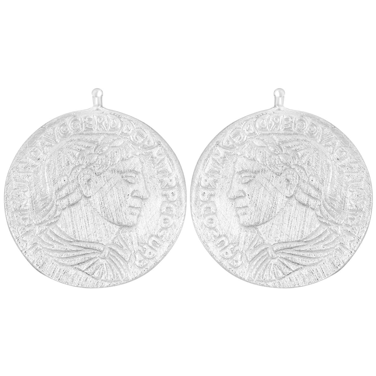 Eleganter Heide-Heinzendorff-Münzsystem-Anhänger aus mattem rhodiniertem Silber mit stilvoll geprägtem Profil und klassischer runder Form.