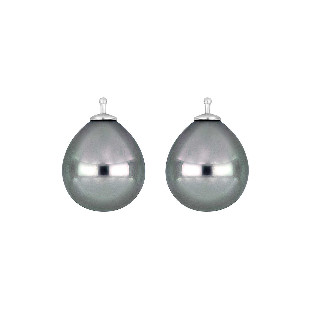 Elegante Heide Heinzendorff Mallorca-Perlenohrringe aus rhodiniertem Silber mit grauen, tropfenförmigen Perlen in 12 × 14 mm.