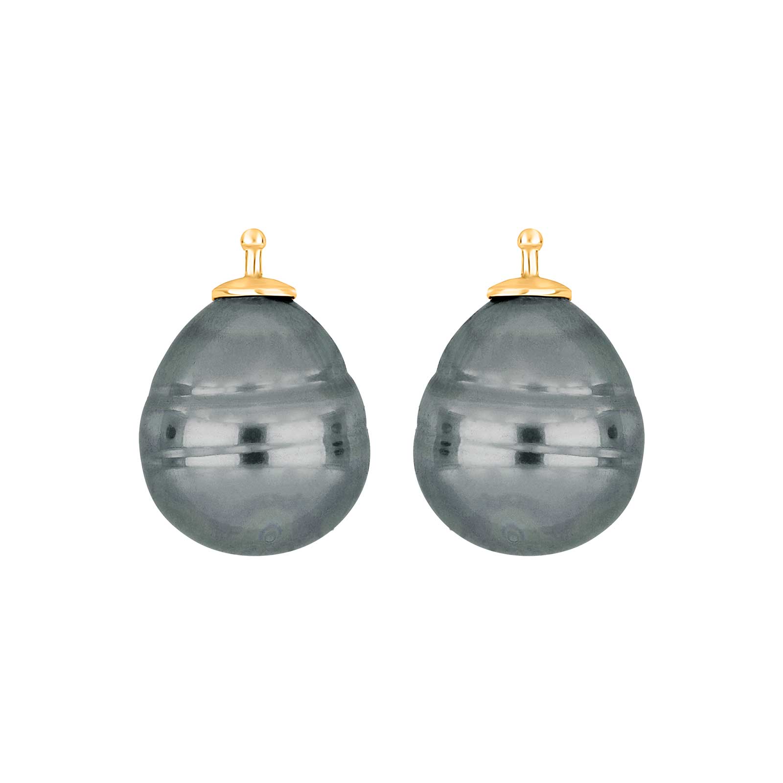 Elegante Heide Heinzendorff Mallorca-Ohrringe aus vergoldetem Silber mit 13 x 16 mm großen Barockperlen in dunklen und pfauengrünen Nuancen.