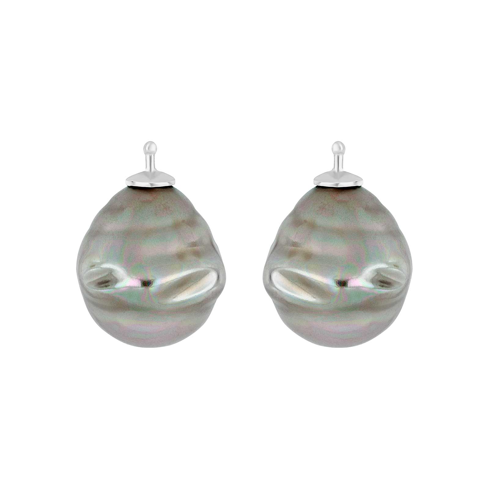 Elegante Heide-Heinzendorff-Mallorca-Ohrringe aus Silber mit grau-silbernen Barockperlen und glänzendem Silberaufsatz – stilvoll und zeitlos.