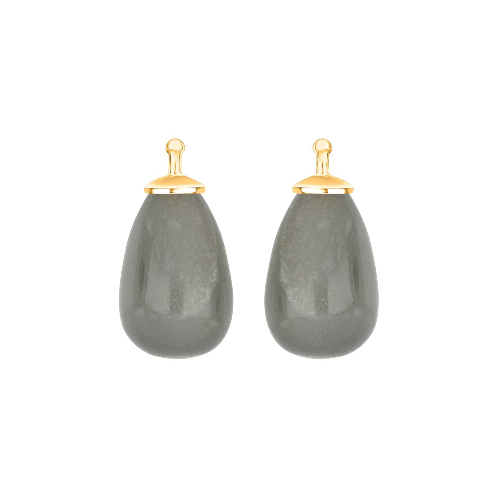 Elegante Tropfenohrringe von Heide Heinzendorff aus 8-karätigem Gold mit grauen Mondsteinen.