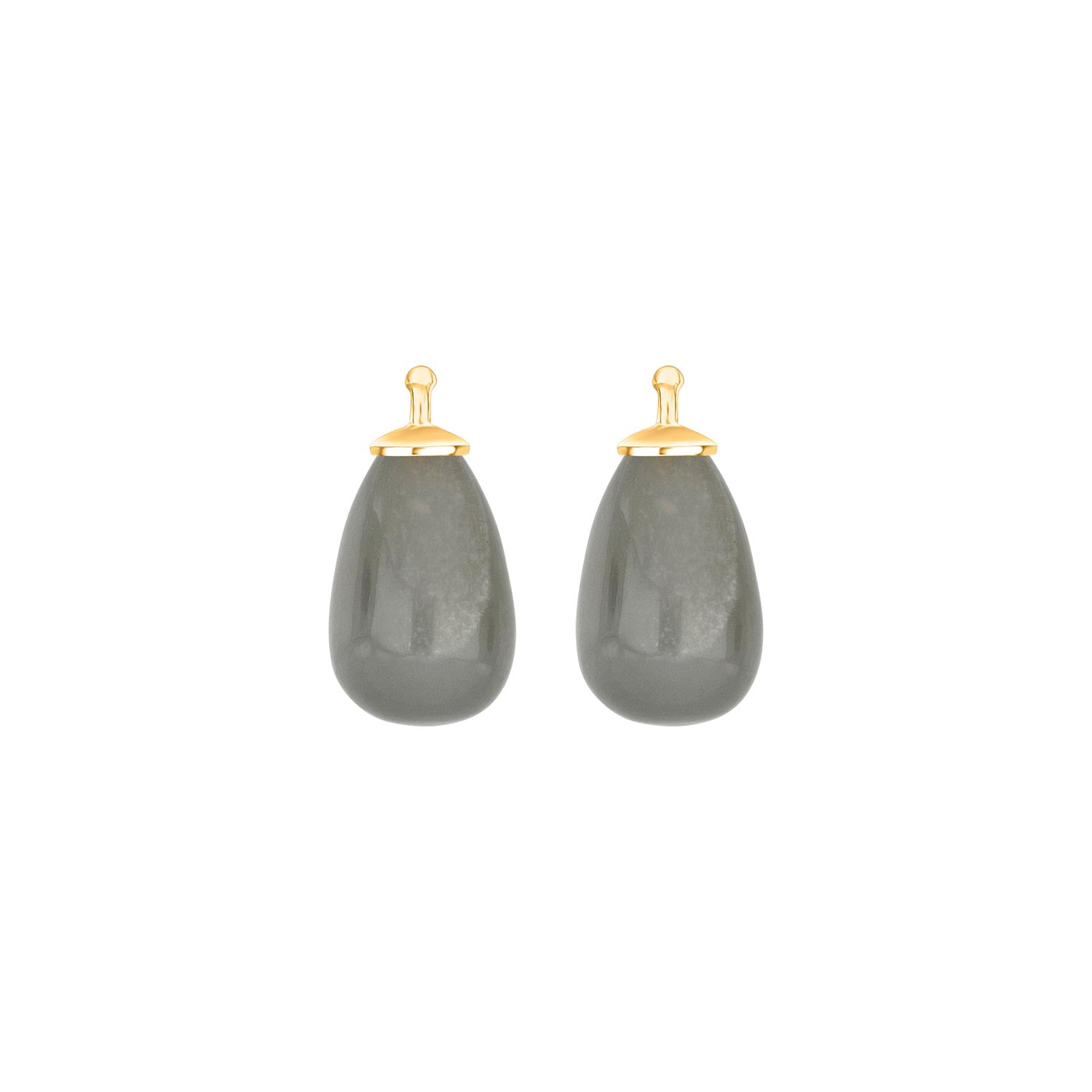 Elegante Heide Heinzendorff Tropfenohrringe aus 14-karätigem Gold mit grauem Mondstein, 11 × 16 mm