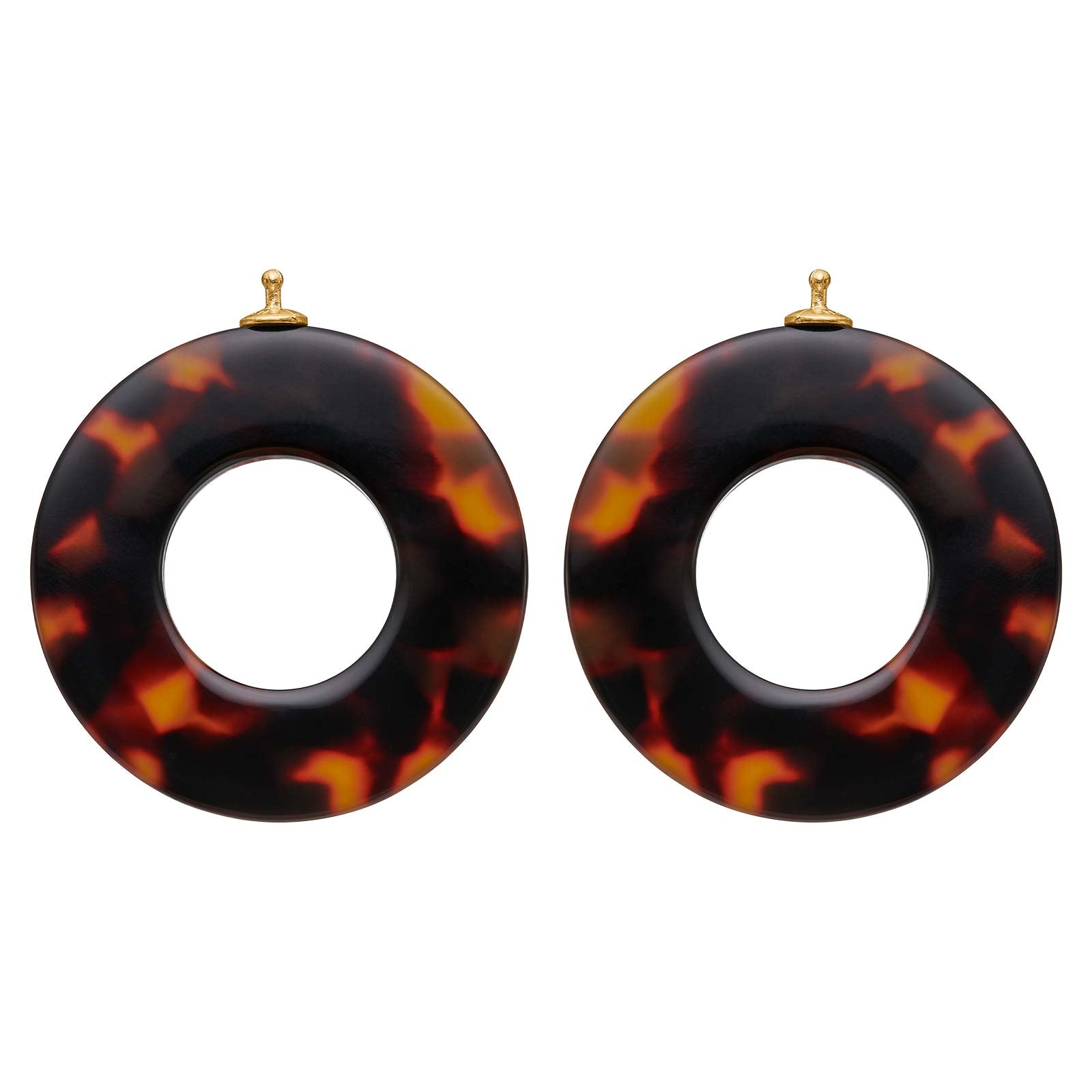 Eleganter Heide Heinzendorff Anhänger aus Acetat mit vergoldetem Silber, 35 mm, in runder Donut-Form mit stilvollem dunkelbraun-schwarzem Schildpattmuster.
