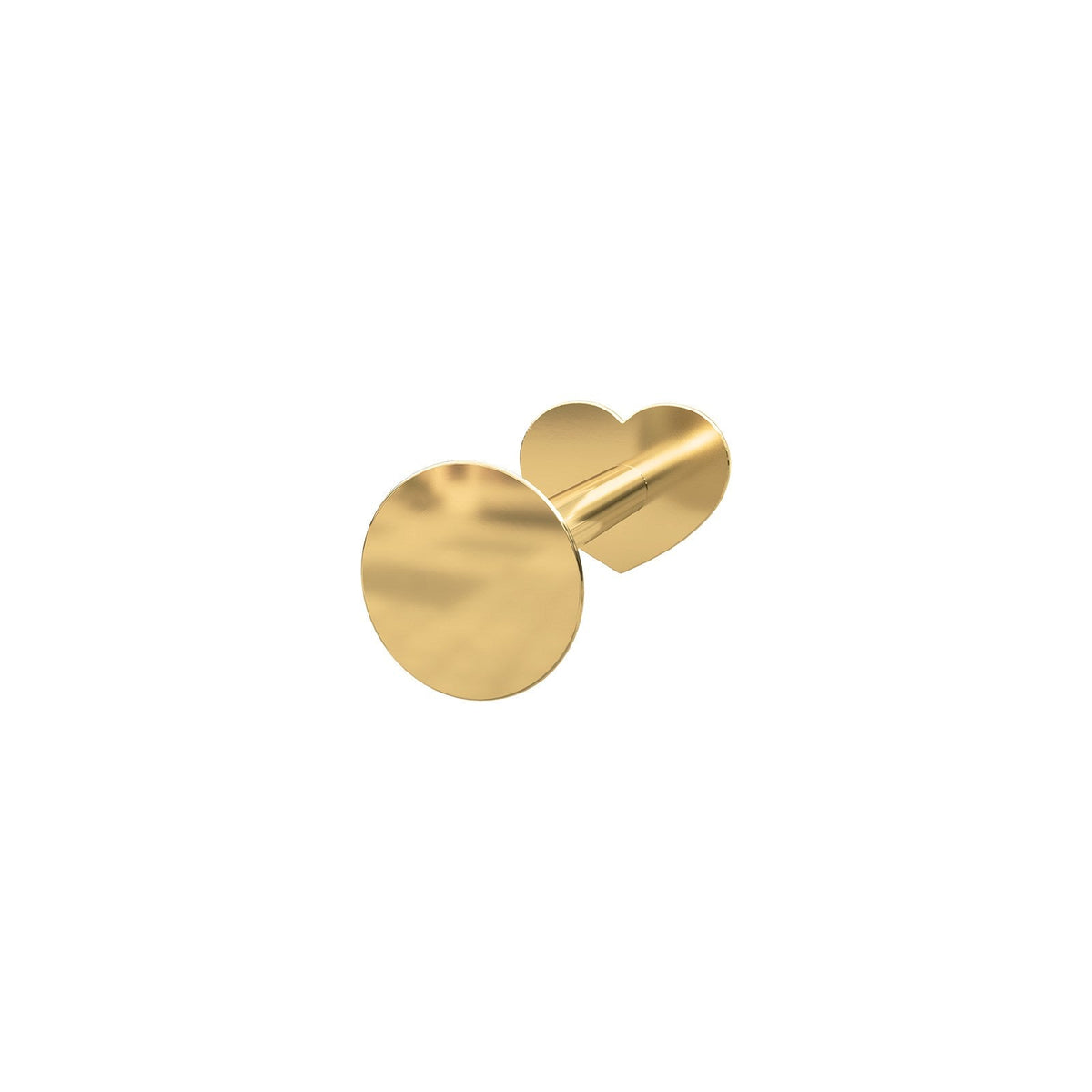 Nordahl Andersen labret-piercing i 14 kt. guld med flad rund plade og hjerteformet bagplade